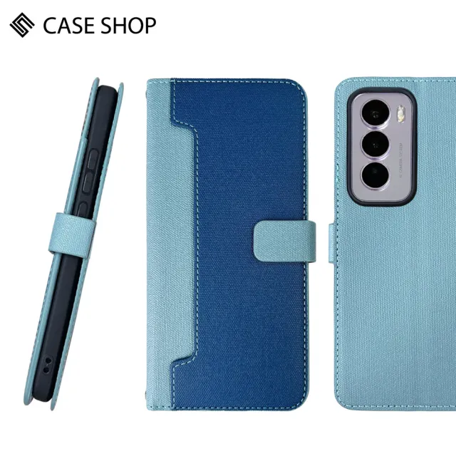 【CASE SHOP】OPPO Reno 12 前收納側掀皮套-藍(內襯卡片夾層 翻蓋站立)