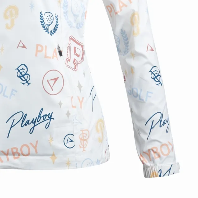 【PLAYBOY GOLF】女款可收納連帽彩色塗鴉外套-白(防風透氣/防潑水/高爾夫/KC24103-87)