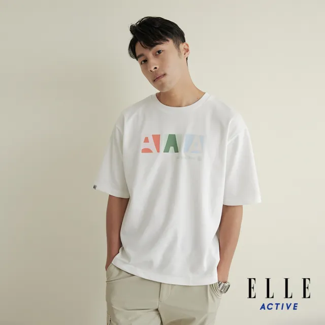 【ELLE ACTIVE】男女同款 寬版印花短袖T恤-白色(EA24M2F1605#90)