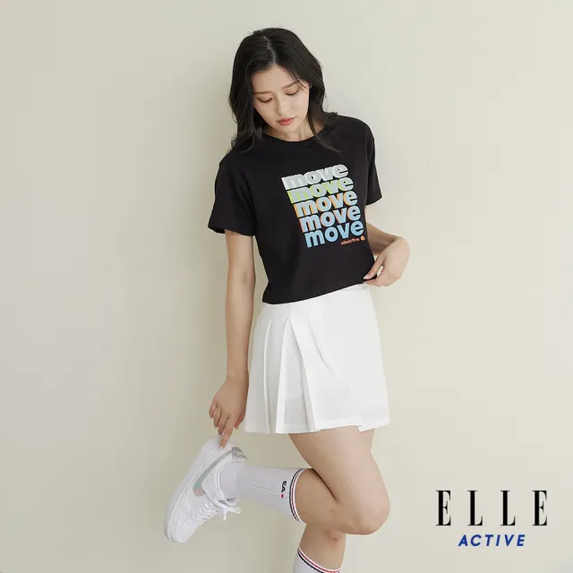 【ELLE ACTIVE】女款 短版印花短袖圓領T恤-黑色(EA24M2W1605#99)