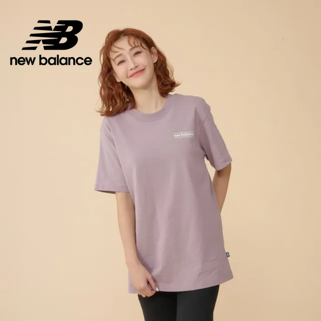 【NEW BALANCE】NB 背面圖案寬鬆短袖上衣_女性_杏白/藕紫色_WT43550ICW_WT43550SST(美版 版型偏大)