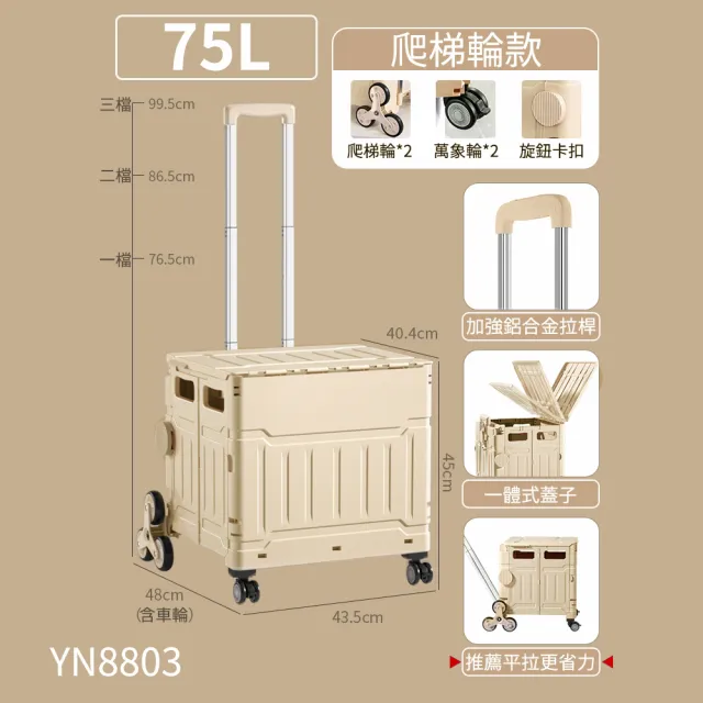 【Hongjin】折疊購物收納車 購物車 買菜車(75L極巨化折疊手推車)