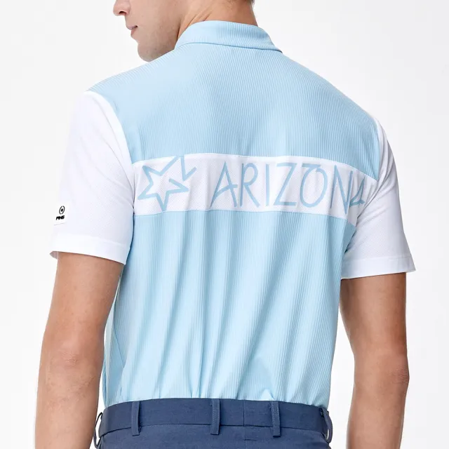 【PING】男款ARIZONA抗UV高爾夫立領短袖上衣-水藍(吸濕排汗/GOLF/高爾夫球衫/PA24120-53)