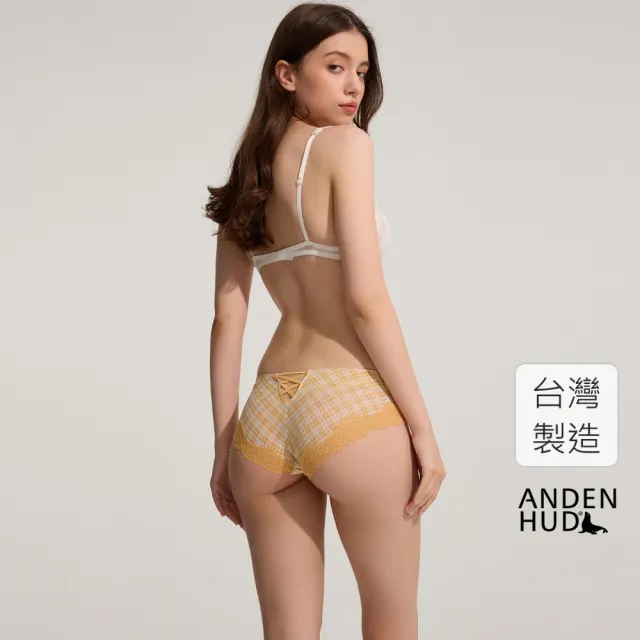 【Anden Hud】夏日丹寧．後交叉全網紗中腰三角內褲(甜橘-斜格紋)