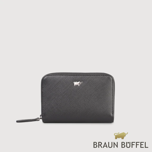 BRAUN BUFFEL 德國小金牛 台灣總代理 尚恩A 拉鍊零錢包-黑色(BF354-161A-BK)