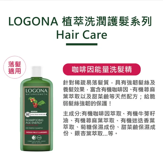 【德國LOGONA諾格那】咖啡因能量洗髮精 250ml(養髮健髮適用)