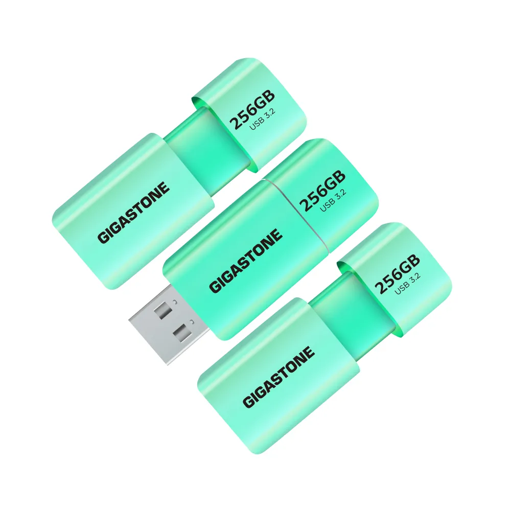 【GIGASTONE 立達】256GB USB3.1/3.2 Gen1 極簡滑蓋隨身碟 UD-3202 綠-超值3入組(256G USB3.2 高速隨身碟)