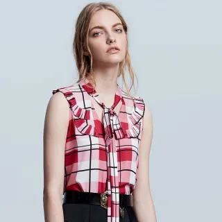 【iROO】荷葉邊格紋經典設計無袖背心