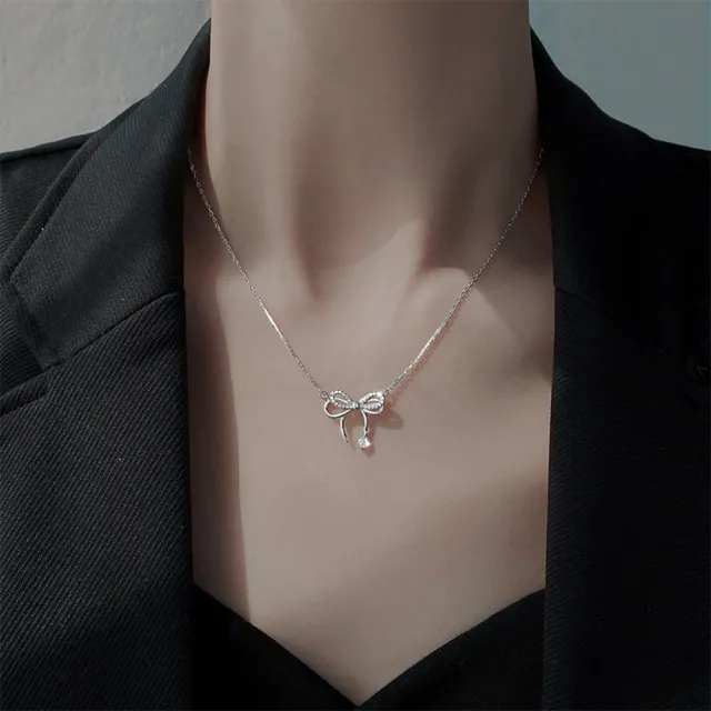 【KT DADA】包包 蝴蝶項鍊 999純銀項鍊 女生項鍊 韓國項鍊 小眾蝴蝶結 鎖