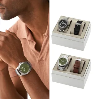 【FOSSIL】美式經典指針手錶套組 不銹鋼錶帶禮盒 (多款可選)