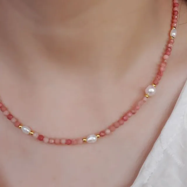 【MoonDy】包包 珍珠項鍊 水晶項鍊 女生項鍊 串珠項鍊 閨蜜項鍊 粉水晶項鍊 招桃花項鍊 韓