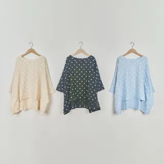 【Dailo】圓點棉麻超舒適寬版長袖上衣(藍 黑 米/魅力商品)