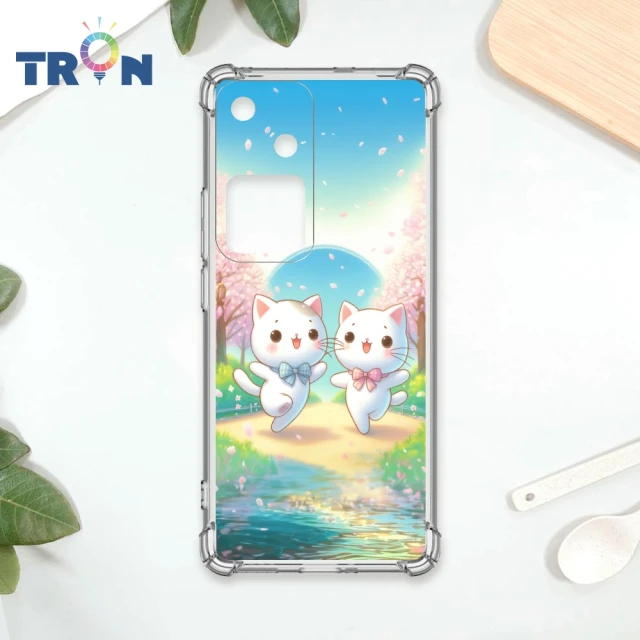 TRON VIVO V30/V30 PRO 櫻花插畫風格白貓咪 四角防摔殼 手機殼