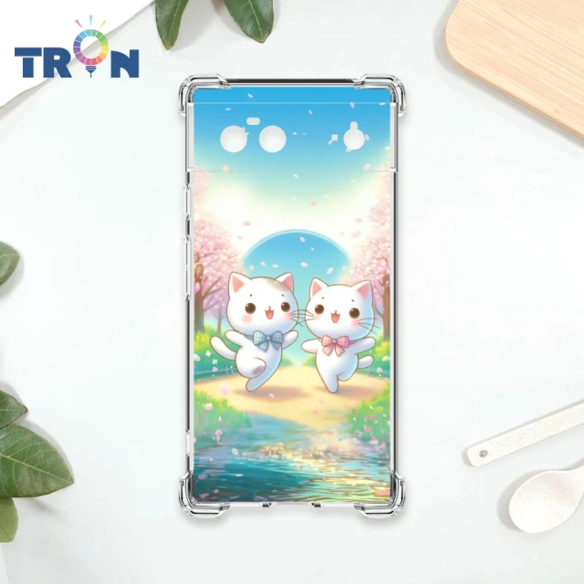 TRON GOOGLE Pixel 6/Pixel 6 PRO/Pixel 6A 櫻花插畫風格白貓咪 四角防摔殼 手機殼