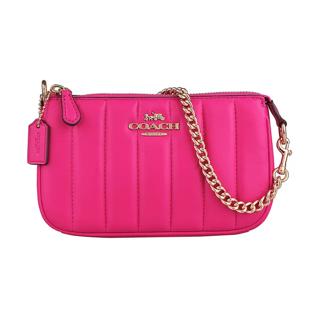 【COACH】COACH NOLITA 19經典LOGO拉鍊絎縫小牛皮肩背腋下晚宴包(桃紅)