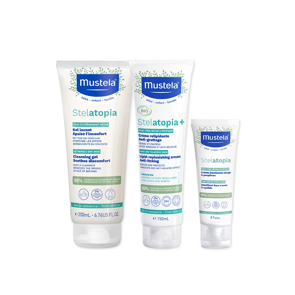 【Mustela 慕之恬廊】舒恬良 全面洗護組(雙潔露200ml+滋養益膚柔舒霜150ml有機+柔舒面霜40ml)