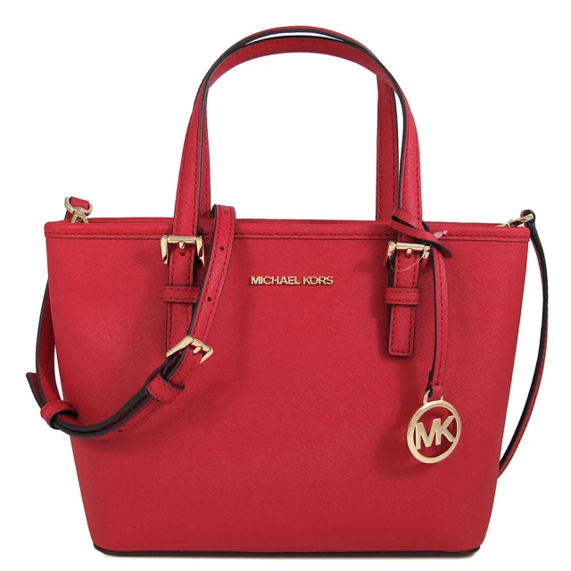 Michael Kors 素面防刮皮革手提x斜背兩用托特包(紅色)