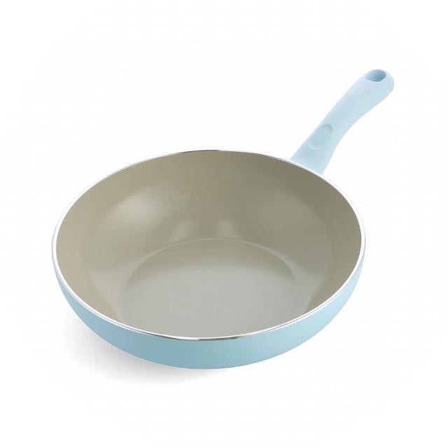 【GreenPan】GreenChef 鑽石陶瓷塗層不沾炒鍋 Sandstone 28cm 粉彩藍(不含蓋/不挑爐具/不沾鍋/陶瓷)