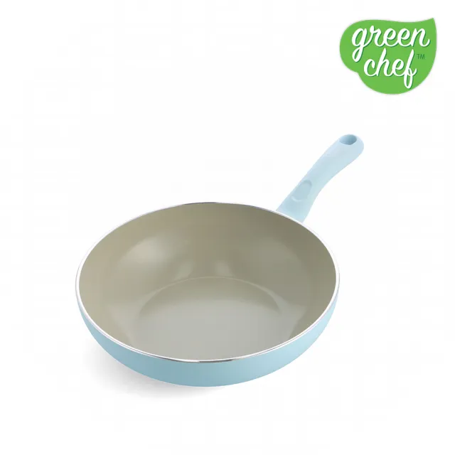 【GreenPan】GreenChef 鑽石陶瓷塗層不沾炒鍋 Sandstone 28cm 粉彩藍(不含蓋/不挑爐具/不沾鍋/陶瓷)