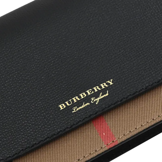 【BURBERRY 巴寶莉】英系經典棉麻格紋拼接手機多卡零錢晚宴包斜背包(黑)