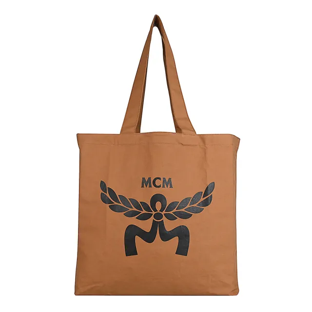 【MCM】經典燙印大LOGO帆布肩背購物包(白蘭地褐)