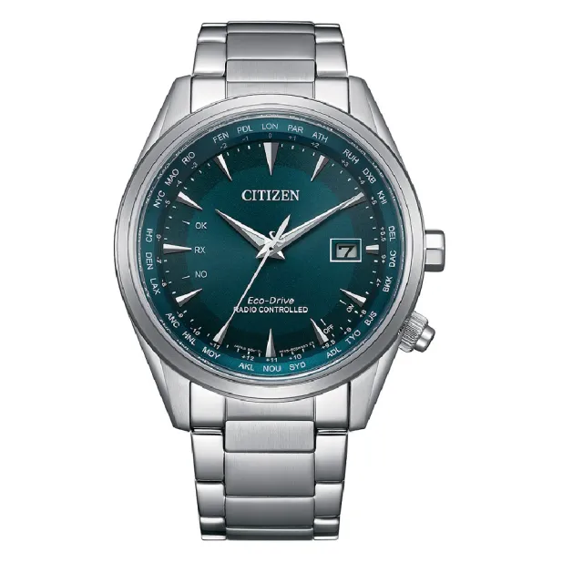 【CITIZEN 星辰】不鏽鋼綠面電波對時男錶/43mm(CB0270-87L)