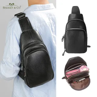 【BAGGLY&CO】真皮 查理男士時尚潮流頭層牛皮後背包胸包(真皮包包 時尚潮流款)