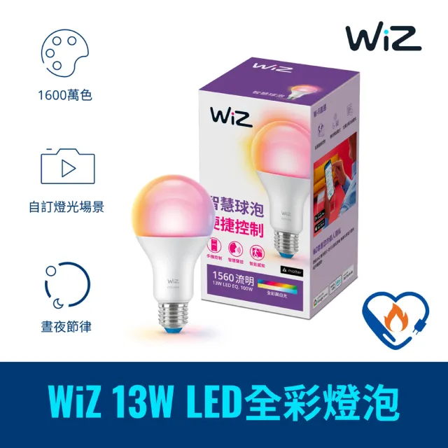 【PHILIPS 飛利浦照明】WiZ 13W LED全彩燈泡(PW019)