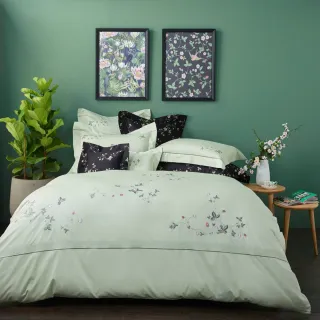 【WEDGWOOD】80支400織長纖棉刺繡 兩用被枕套床包四件組-野莓花園(特大-綠)
