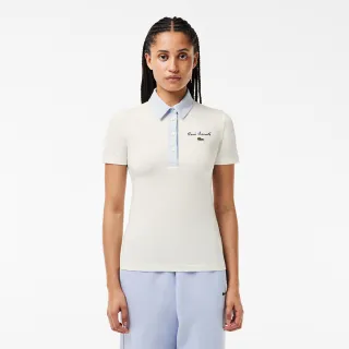 【LACOSTE】女裝-修身彈性撞色領短袖Polo衫(白色)