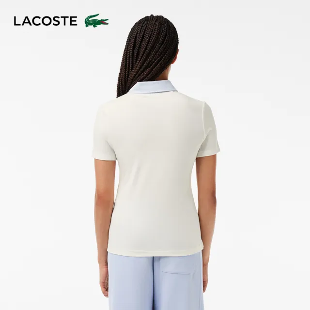 【LACOSTE】女裝-修身彈性撞色領短袖Polo衫(白色)