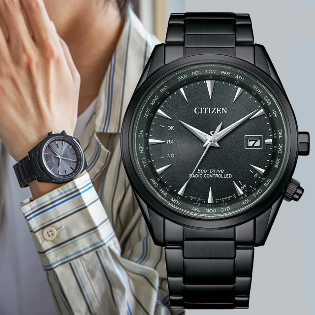 CITIZEN 星辰 GENTS 亞洲限定款 光動能 萬年曆 電波對時腕錶-黑43mm(CB0275-83E)