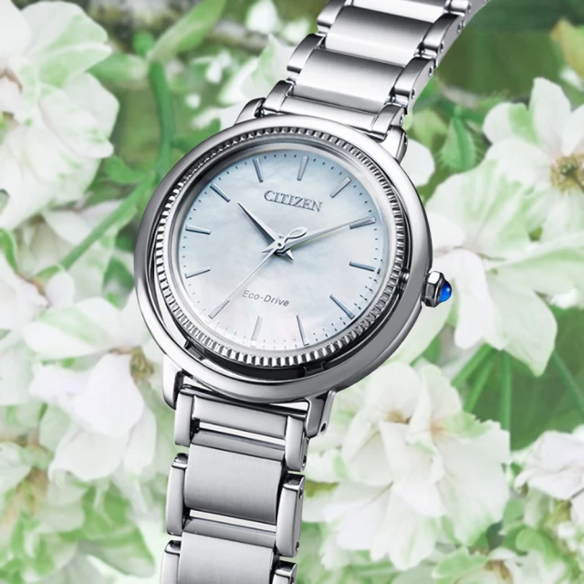 CITIZEN 星辰 L系列 廣告款 光動能 優雅白蝶貝銀色女腕錶-31.2mm(EM1100-84D)