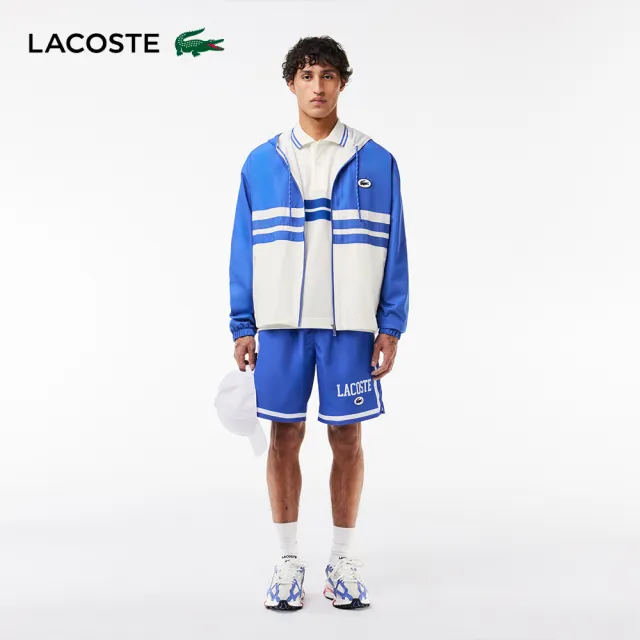 【LACOSTE】男裝-原創L.12.12徽章條紋短袖Polo衫(白色)