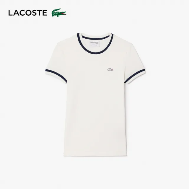 【LACOSTE】女裝-法國製造撞色滾邊合身短袖T恤(白色)