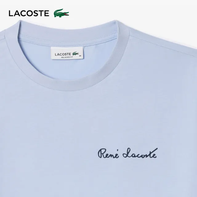 【LACOSTE】女裝-寬版文字印花短袖T恤(紫藍色)