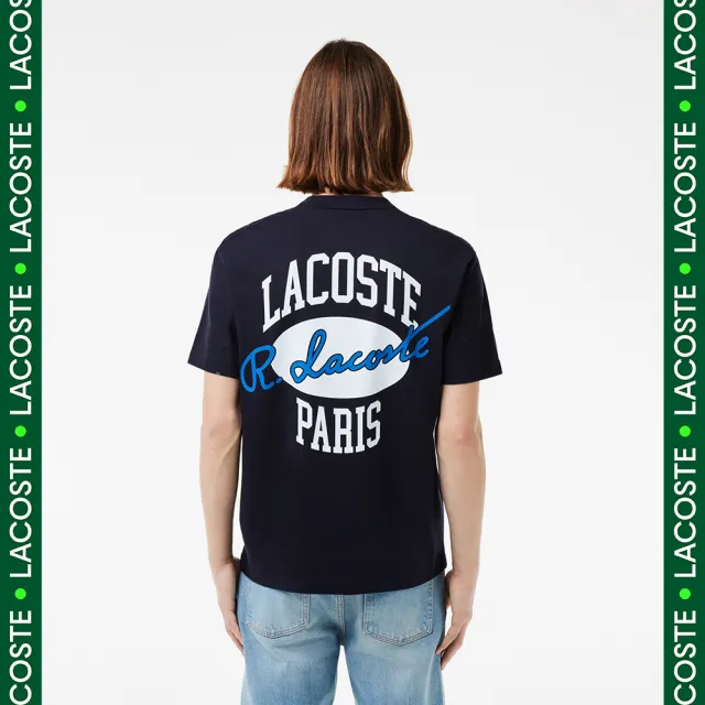 【LACOSTE】男裝-棒球風印花棉質短袖T恤(黑色)