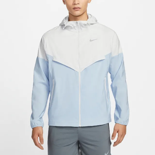 【NIKE 耐吉】外套 Windrunner Repel Jacket 男款 藍 白 防潑水 防曬 可收納 連帽外套(FB7541-094)