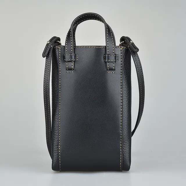 【FURLA 芙拉】FURLA MIASTELLA壓印LOGO直立式小牛皮垂手提斜背包(中/黑x薑黃)