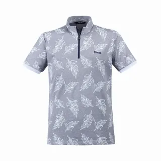 【PING】男款交織葉紋吸濕排汗立領短袖上衣-深藍(GOLF/高爾夫球衫/PA24127-58)