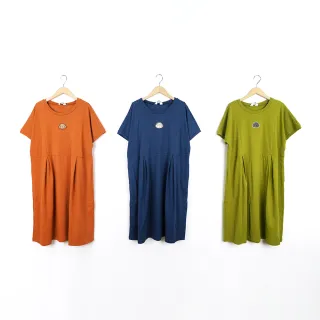 【Dailo】狗狗剪接連身短袖洋裝(藍 綠 桔/魅力商品)