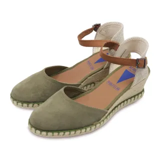 【VERBENAS】西班牙原廠裸帶麂皮編織厚底楔型鞋 軍綠色(060154-DGR)