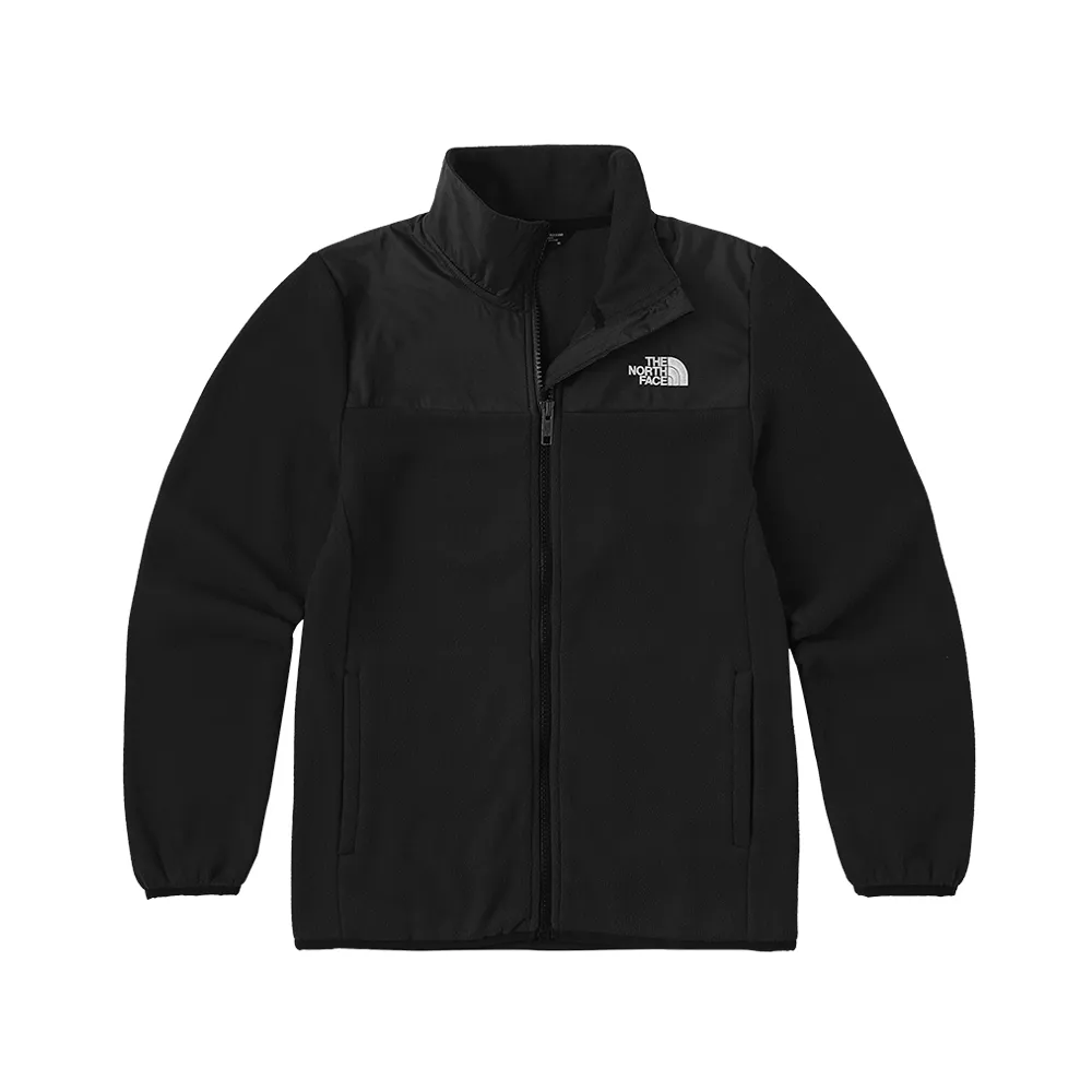 【The North Face 官方旗艦】北面兒童黑色品牌刺繡LOGO立領抓絨外套｜8DNAJK3