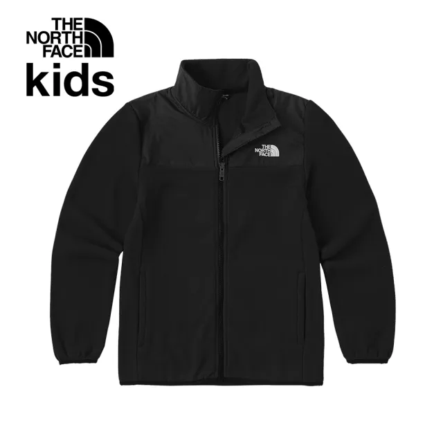 【The North Face 官方旗艦】北面兒童黑色品牌刺繡LOGO立領抓絨外套｜8DNAJK3