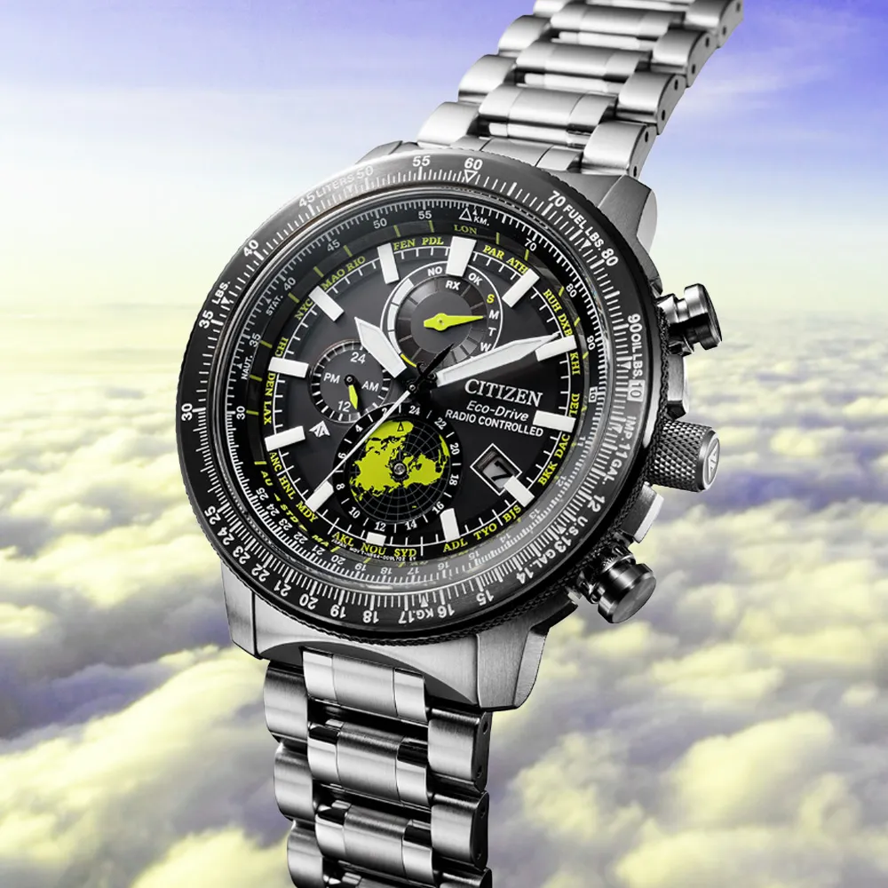 【CITIZEN 星辰】PROMASTER 光動能 航空計算尺 電波對時腕錶-銀46mm(BY3006-53E)