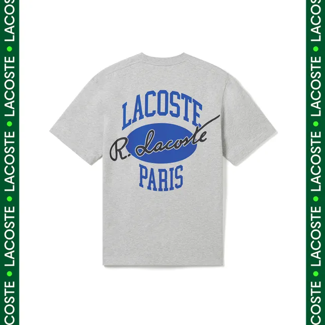 【LACOSTE】男裝-棒球風印花棉質短袖T恤(花灰色)