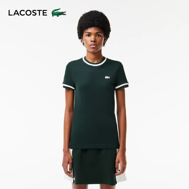 【LACOSTE】女裝-法國製造撞色滾邊合身短袖T恤(綠色)