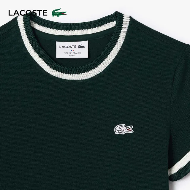 【LACOSTE】女裝-法國製造撞色滾邊合身短袖T恤(綠色)