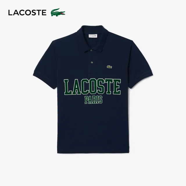 【LACOSTE】男裝-Original L.12.12植絨文字網眼布短袖Polo衫(海軍藍)