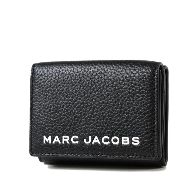 MARC JACOBS 馬克賈伯 專櫃款 白色LOGO荔枝紋雙釦三折短夾-黑色